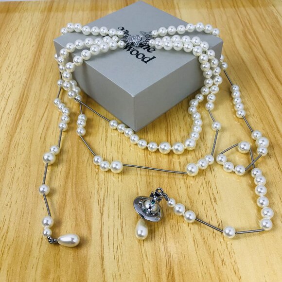 NEW Vivienne Westwood Brooken pearl necklace Silver - Picture 9 of 10